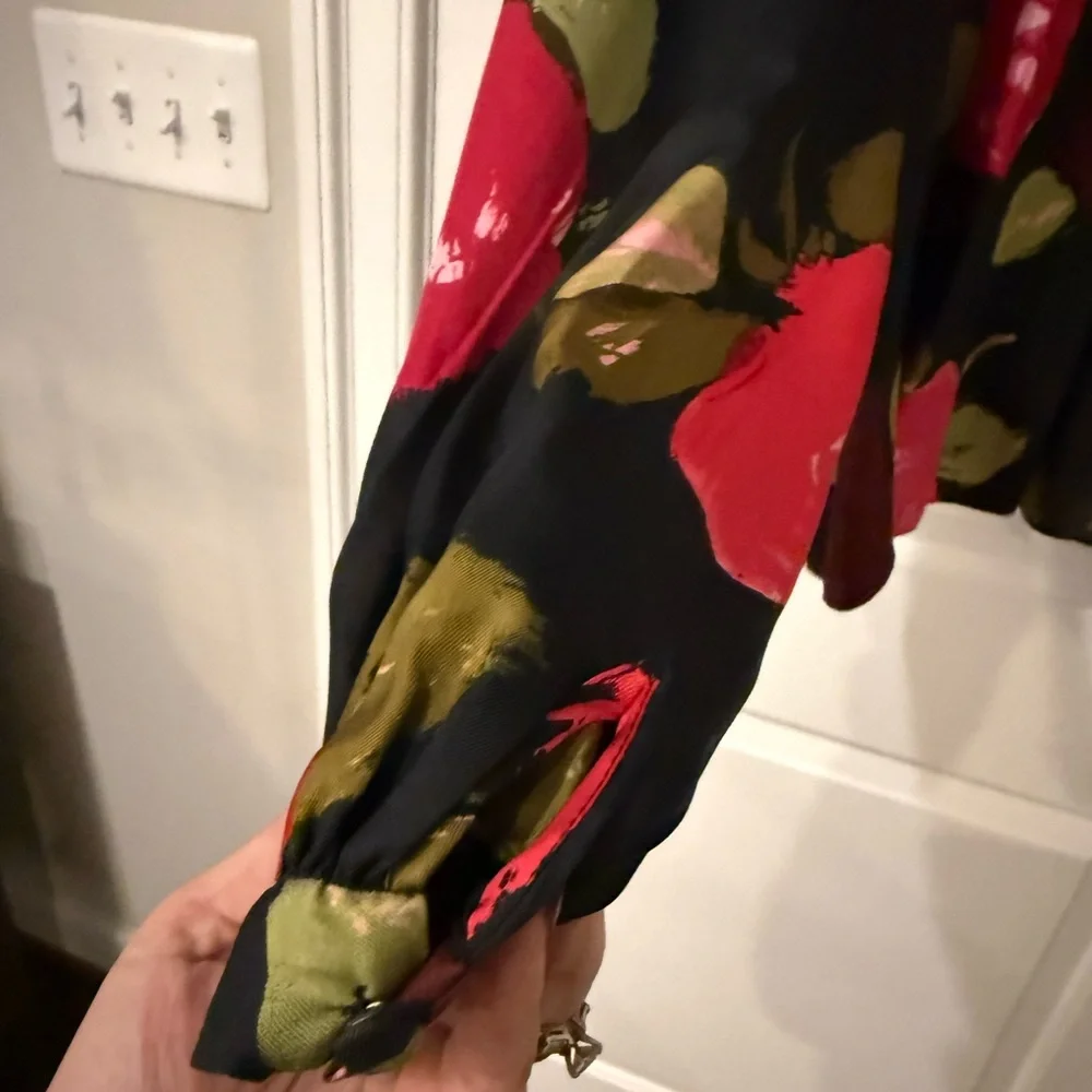 Kate Spade Just Rosy Floral Silk Blend Keyhole Top Size XL - Picture 5 of 6